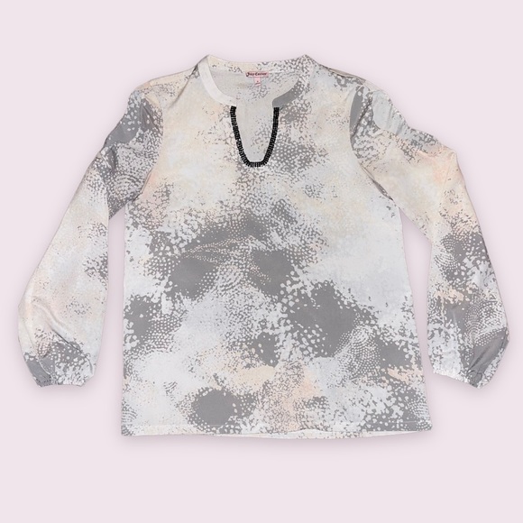 Juicy Couture Cold Shoulder Speckled V-Neck Balloon Sleeve Blouse Women’s Medium - Picture 1 of 8